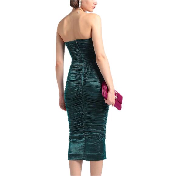 NWT Dolce & Gabbana Green Longuette Lame Satin Ruched Bodycon Midi Dress 40 S - Picture 4 of 12